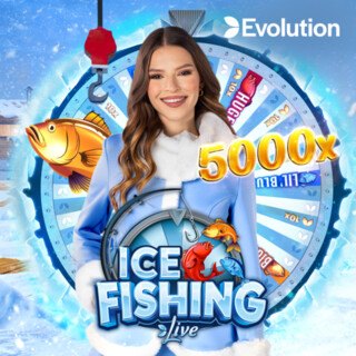 Portada de Ice Fishing Live con presentadora y rueda